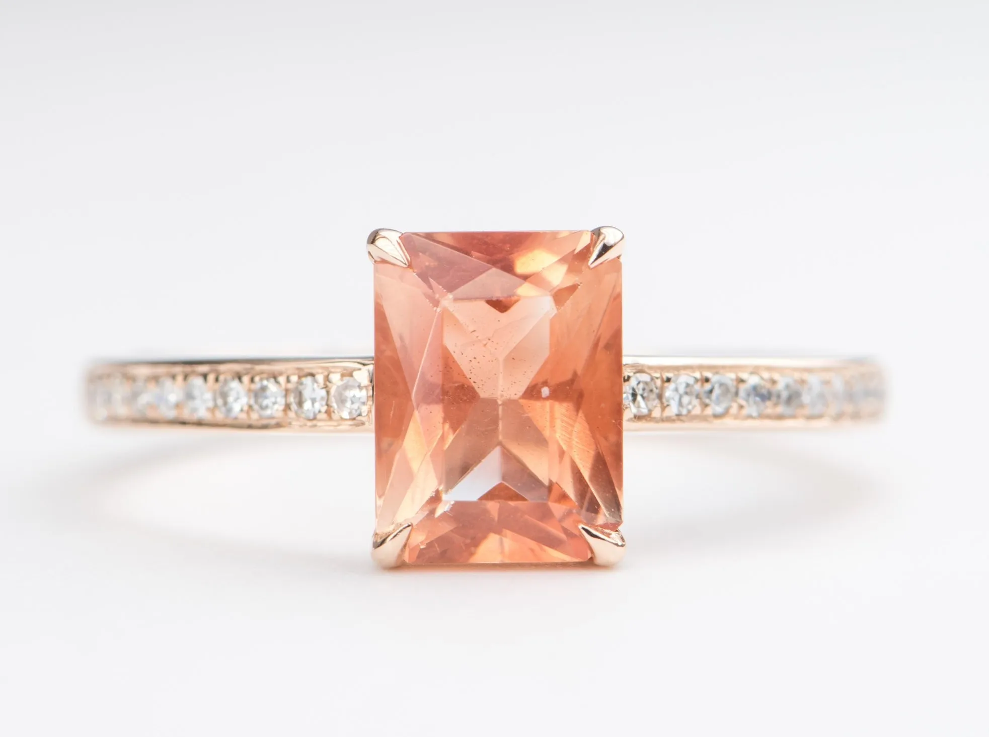 1.23ct Oregon Sunstone with Diamond Pave Band 14K Rose Gold Engagement Ring R6233