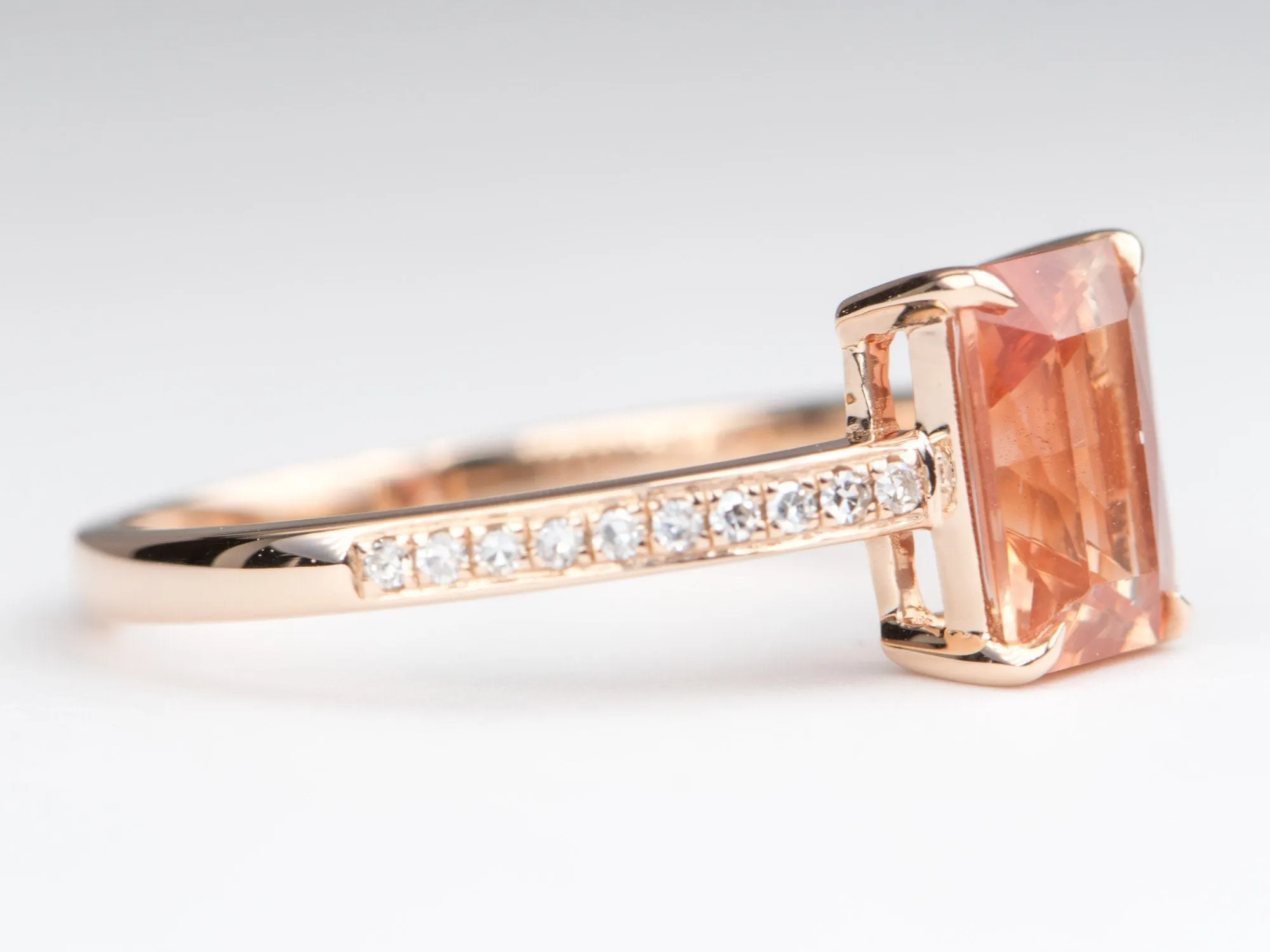 1.23ct Oregon Sunstone with Diamond Pave Band 14K Rose Gold Engagement Ring R6233