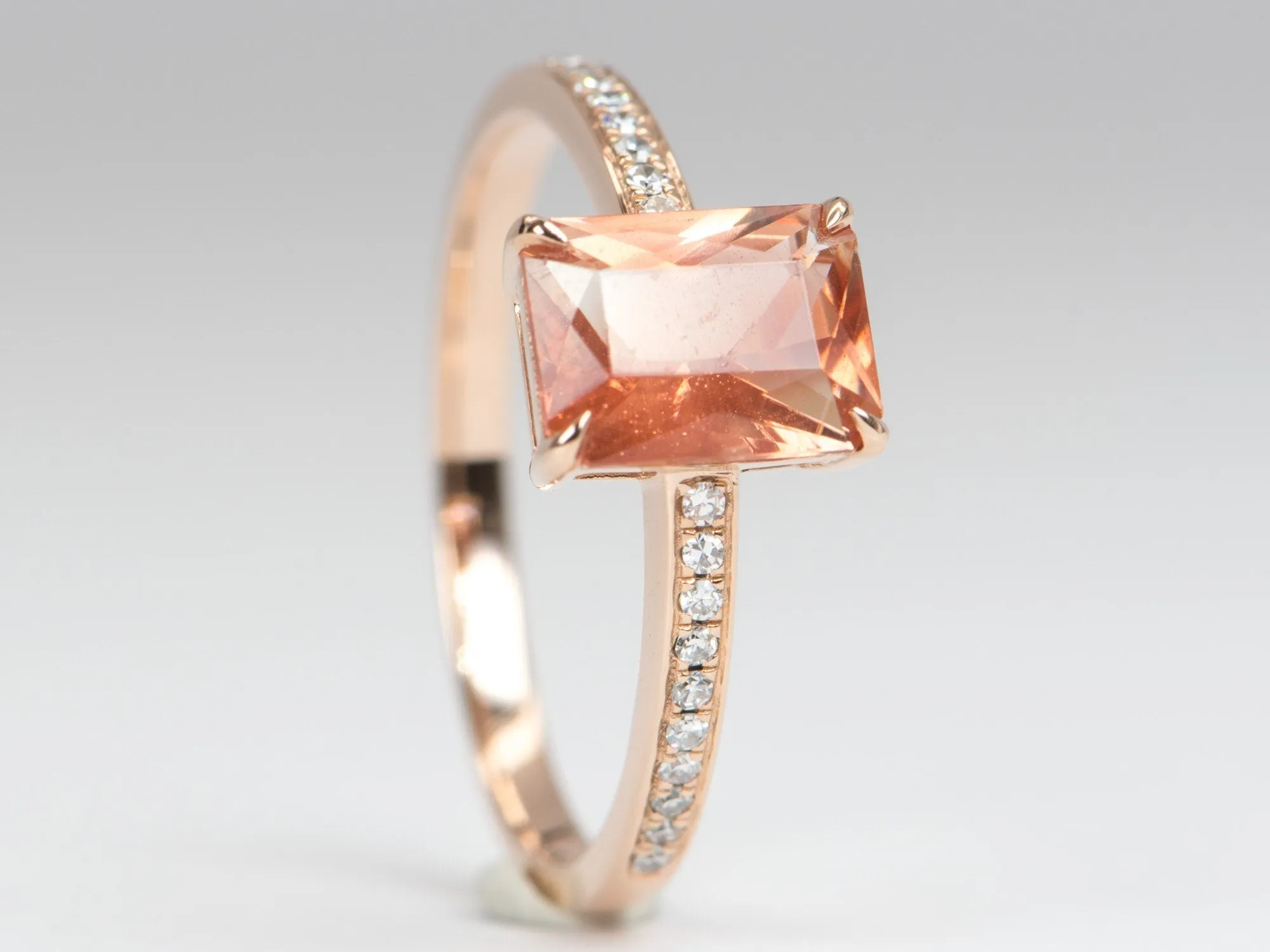 1.23ct Oregon Sunstone with Diamond Pave Band 14K Rose Gold Engagement Ring R6233