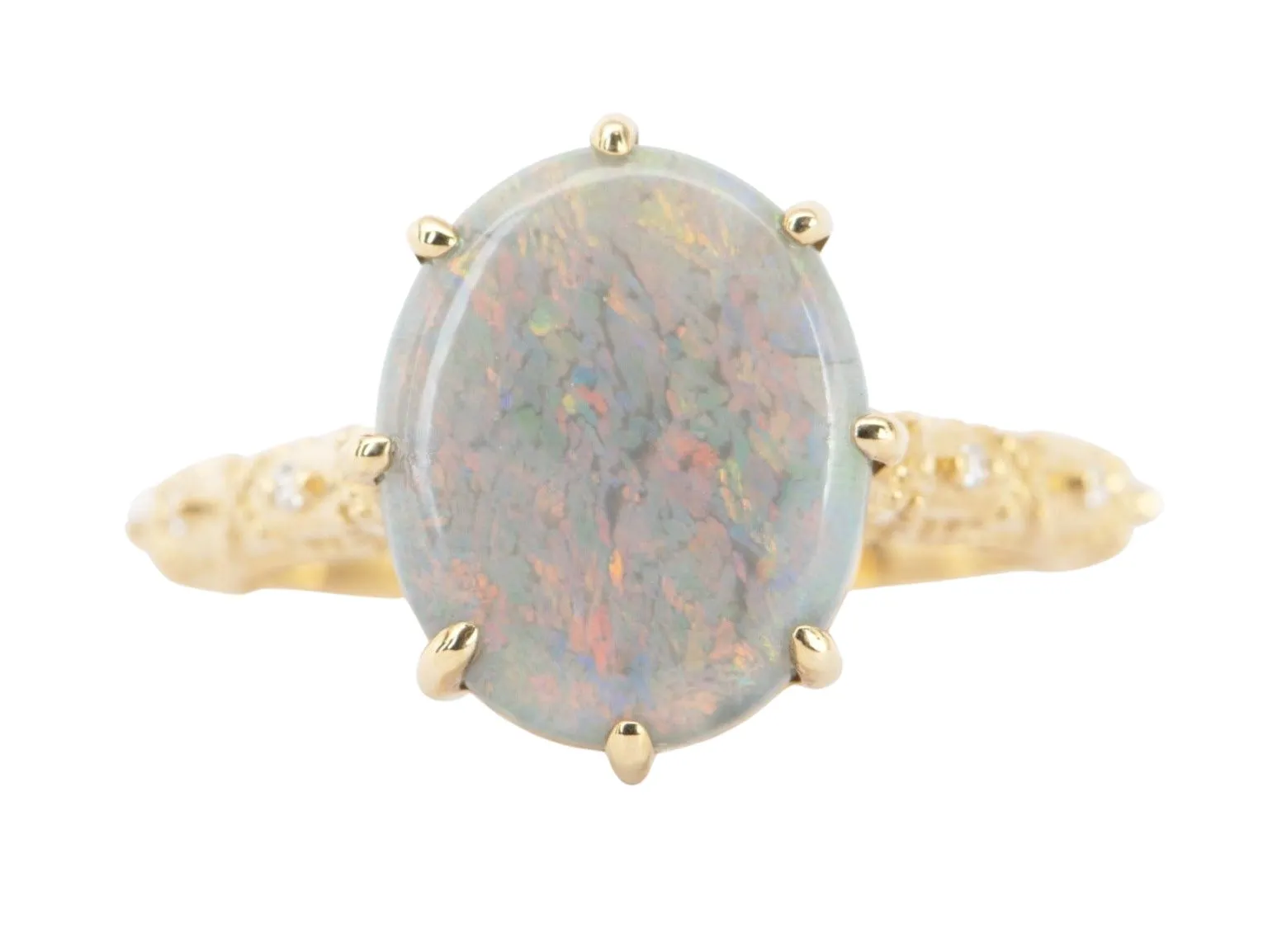 2.82ct Solid Australian Opal on Vintage Lace Band Bridal Ring Set 14K Gold R6495