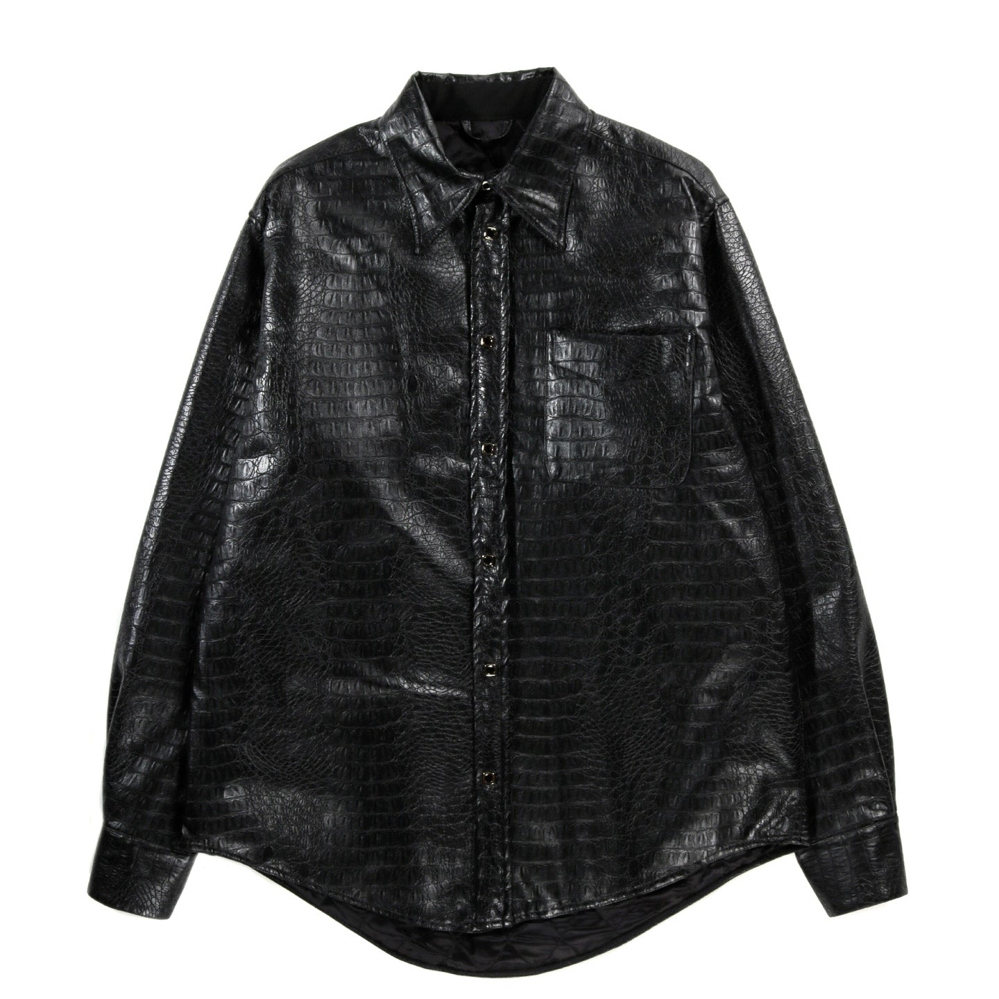 4SDESIGNS QUILTED BD SHIRT JACKET BLACK 15OZ. CROC LEATHERETTE JERSEY