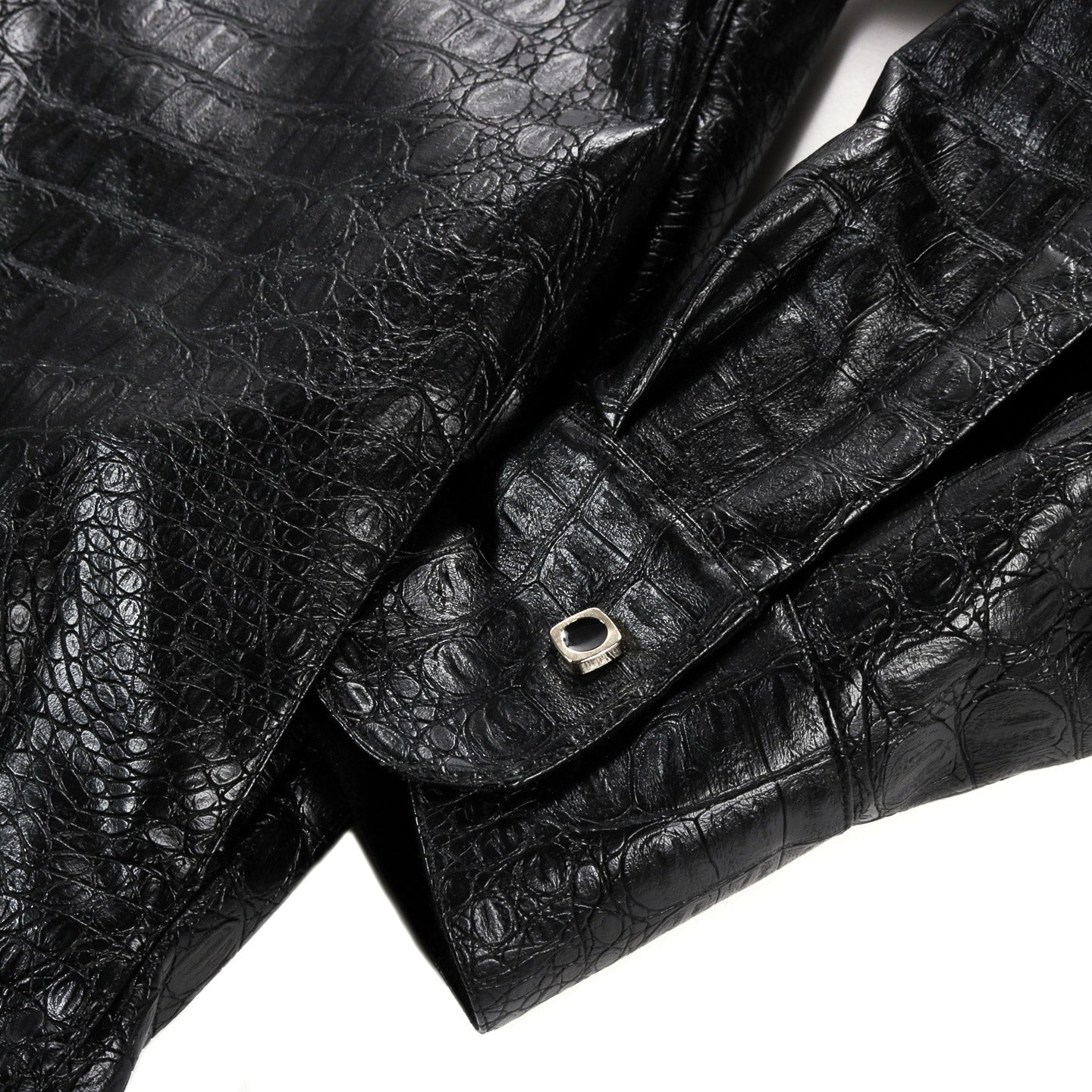 4SDESIGNS QUILTED BD SHIRT JACKET BLACK 15OZ. CROC LEATHERETTE JERSEY