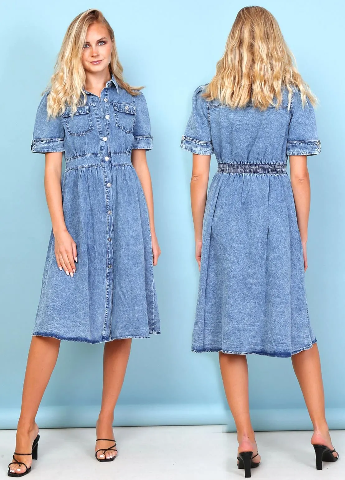 9 9/Cotton Denim Dress, Midi Length, UK Sizes 8 to 12