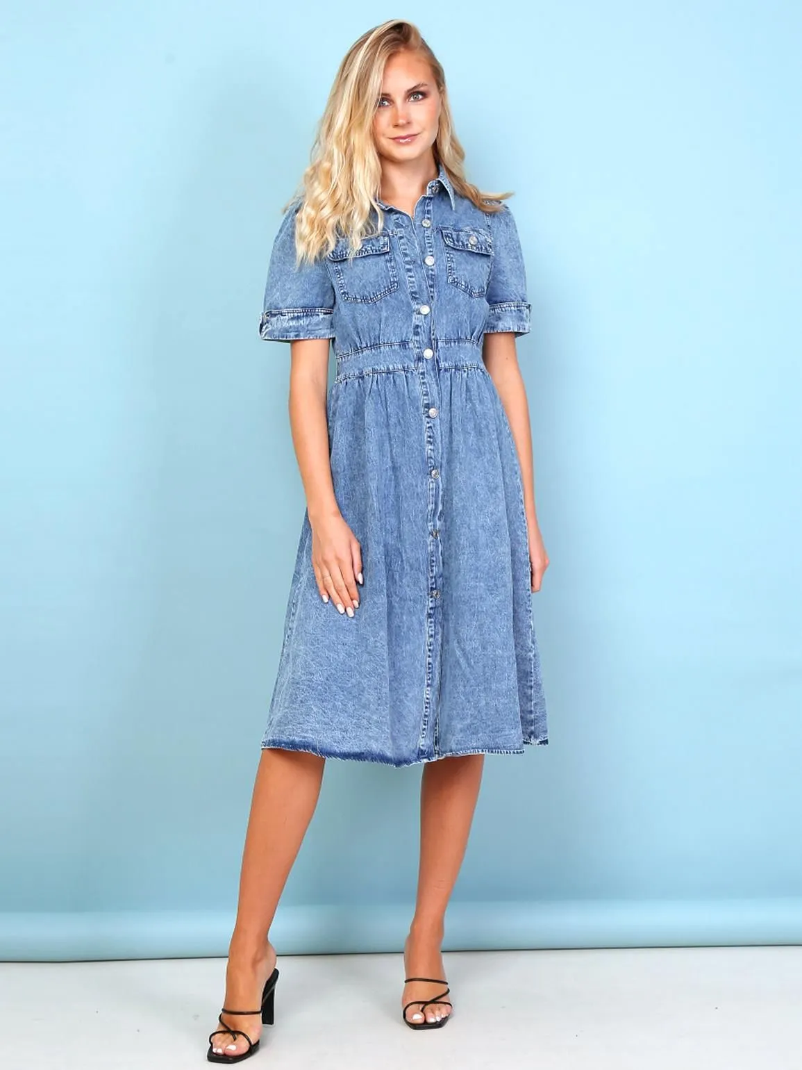 9 9/Cotton Denim Dress, Midi Length, UK Sizes 8 to 12