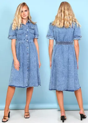 9 9/Cotton Denim Dress, Midi Length, UK Sizes 8 to 12