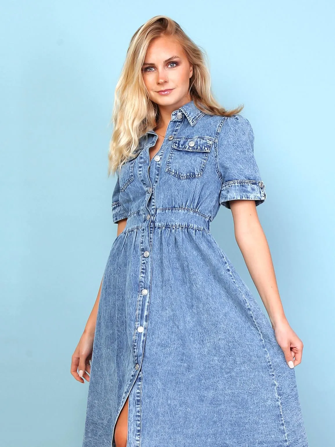 9 9/Cotton Denim Dress, Midi Length, UK Sizes 8 to 12