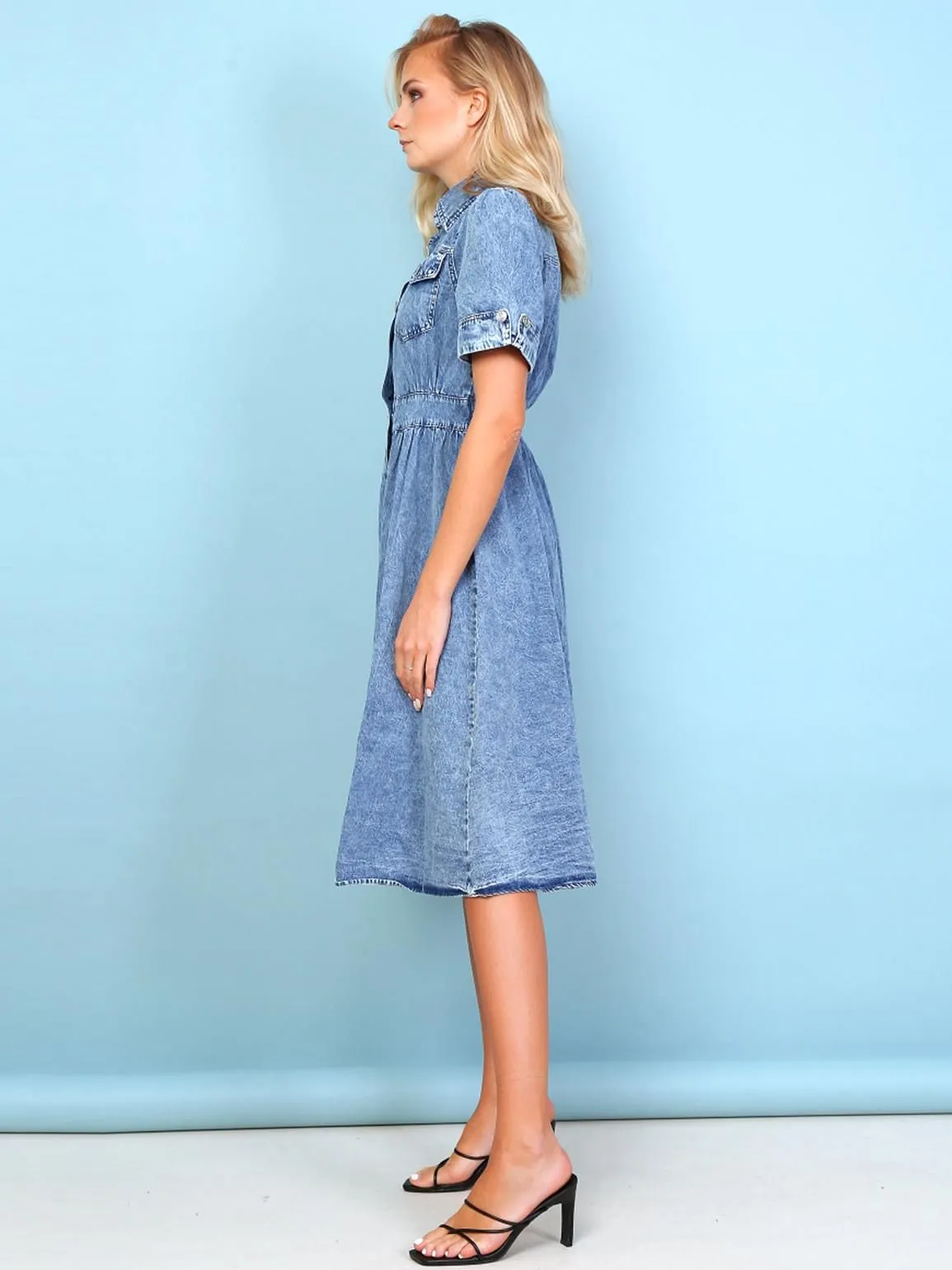 9 9/Cotton Denim Dress, Midi Length, UK Sizes 8 to 12