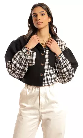 95898 Wool Chest Pockets Cropped Jacket - Black & Off White