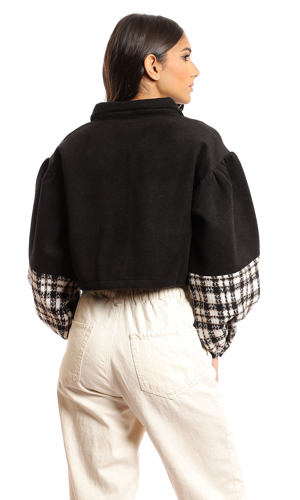 95898 Wool Chest Pockets Cropped Jacket - Black & Off White