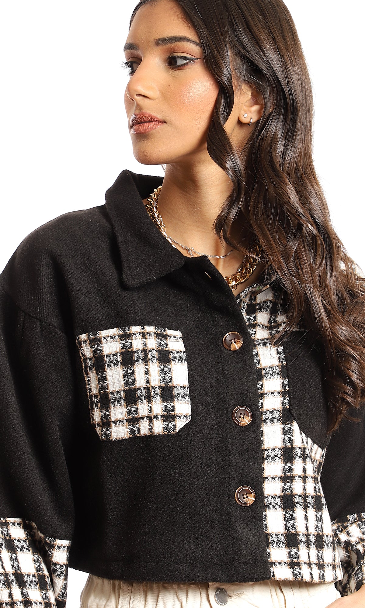 95898 Wool Chest Pockets Cropped Jacket - Black & Off White