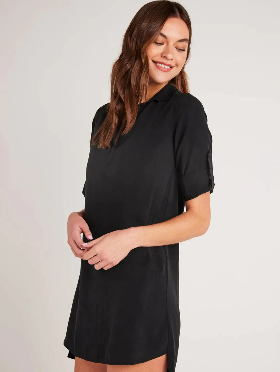 A-Line Long Sleeve Shirt Dress - Vintage Black