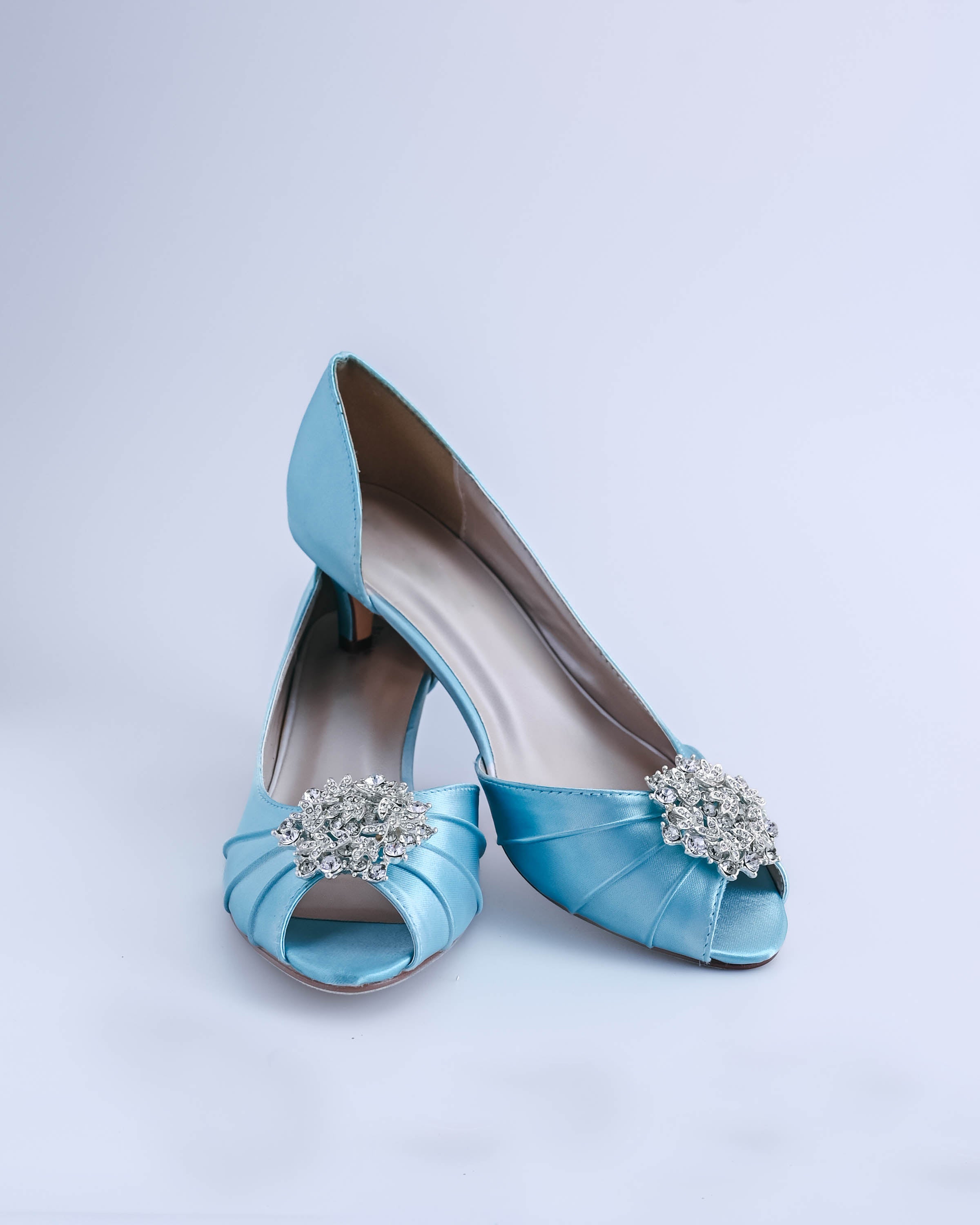 Abby Blue Box Bridal Heels with Classic Crystal Cluster