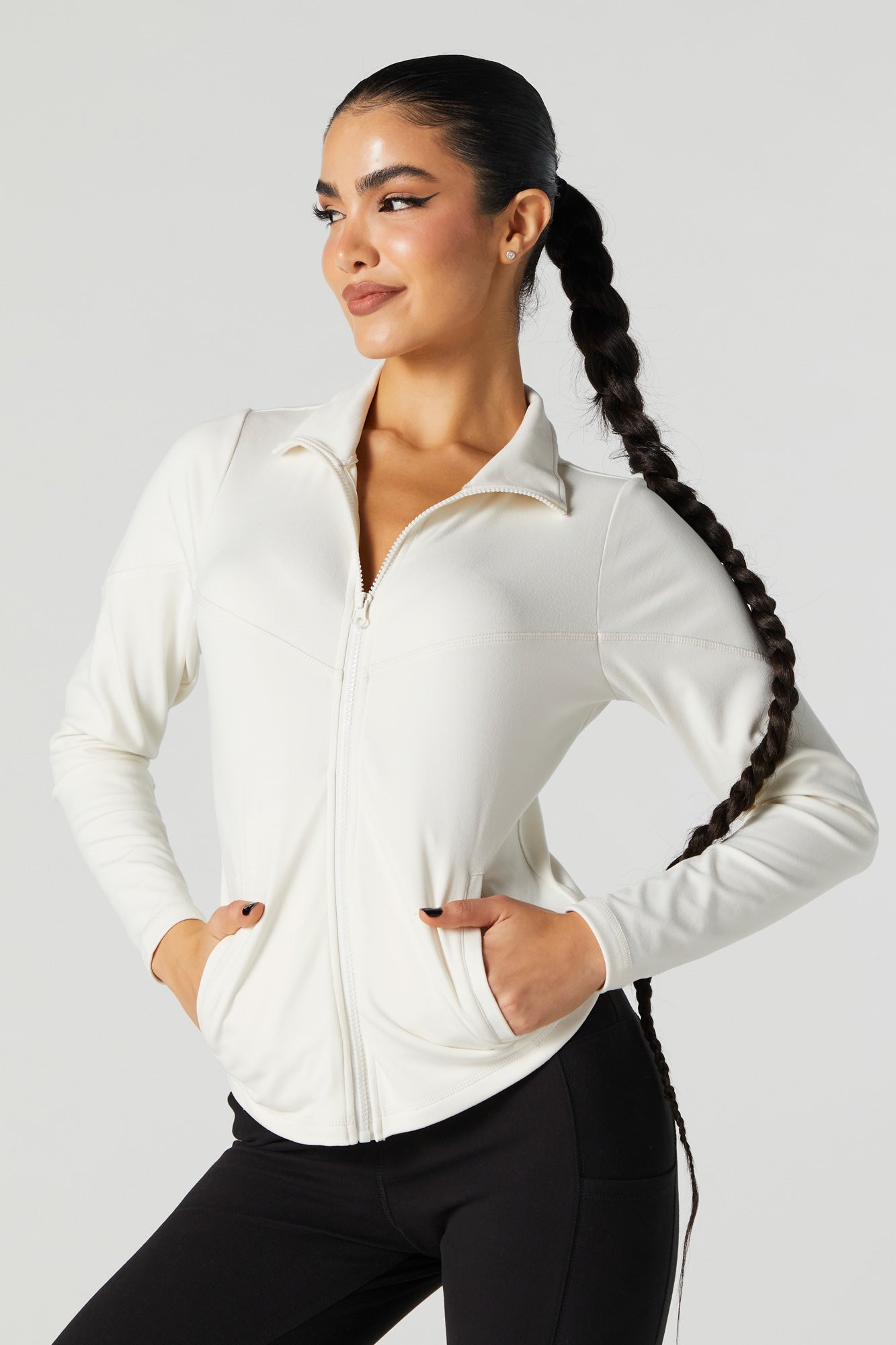 Active Mock Neck Zip-Up Hoodie