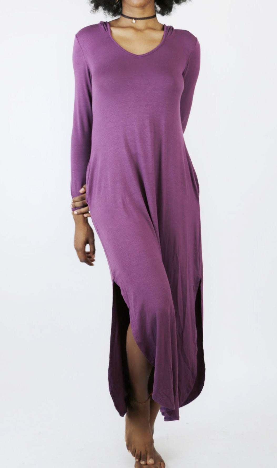 Aster Hooded Purple Maxi Dress