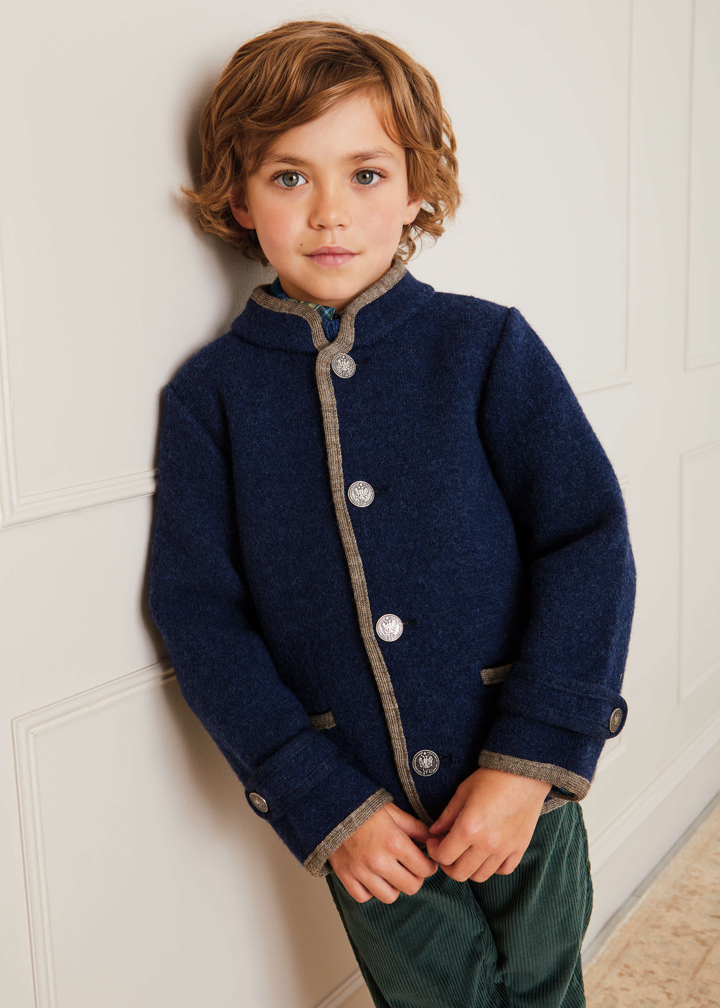 Austrian Single Breasted Contrast Trim Jacket in Blue (12mths-10yrs)