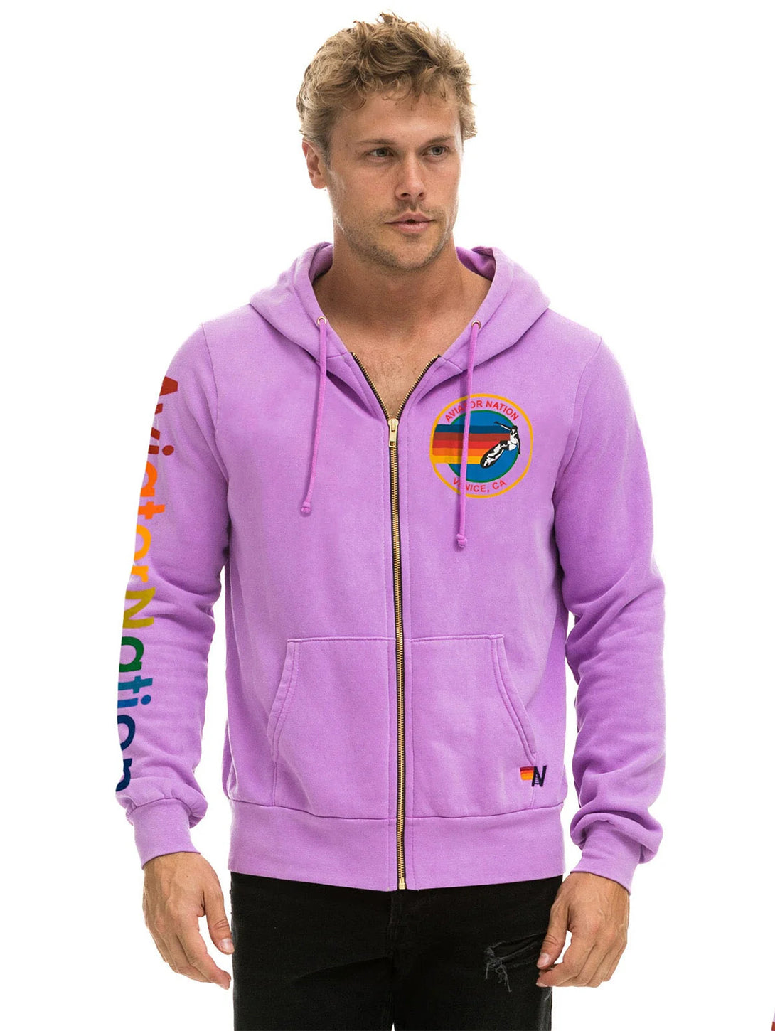 Aviator Nation Zip Logo Hoodie - Neon Purple