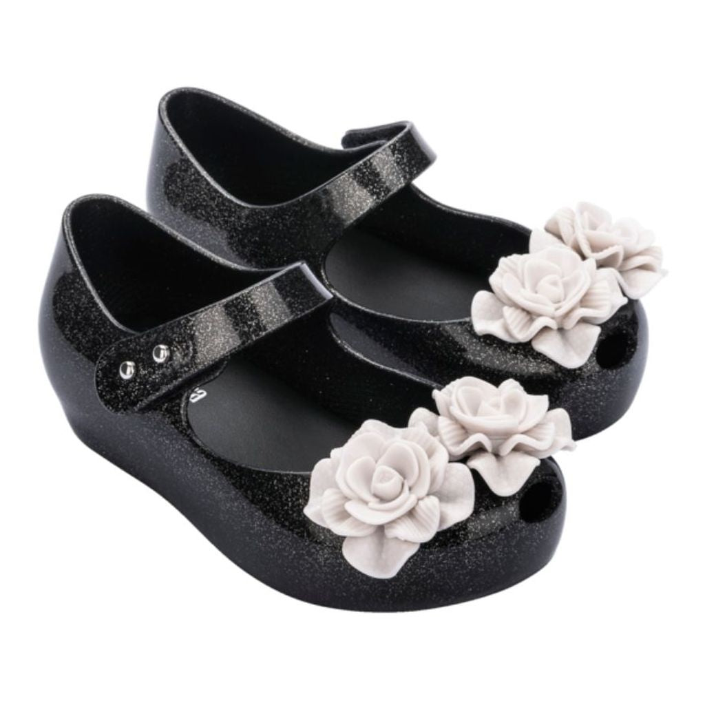 Black & White Flower Jelly Shoes