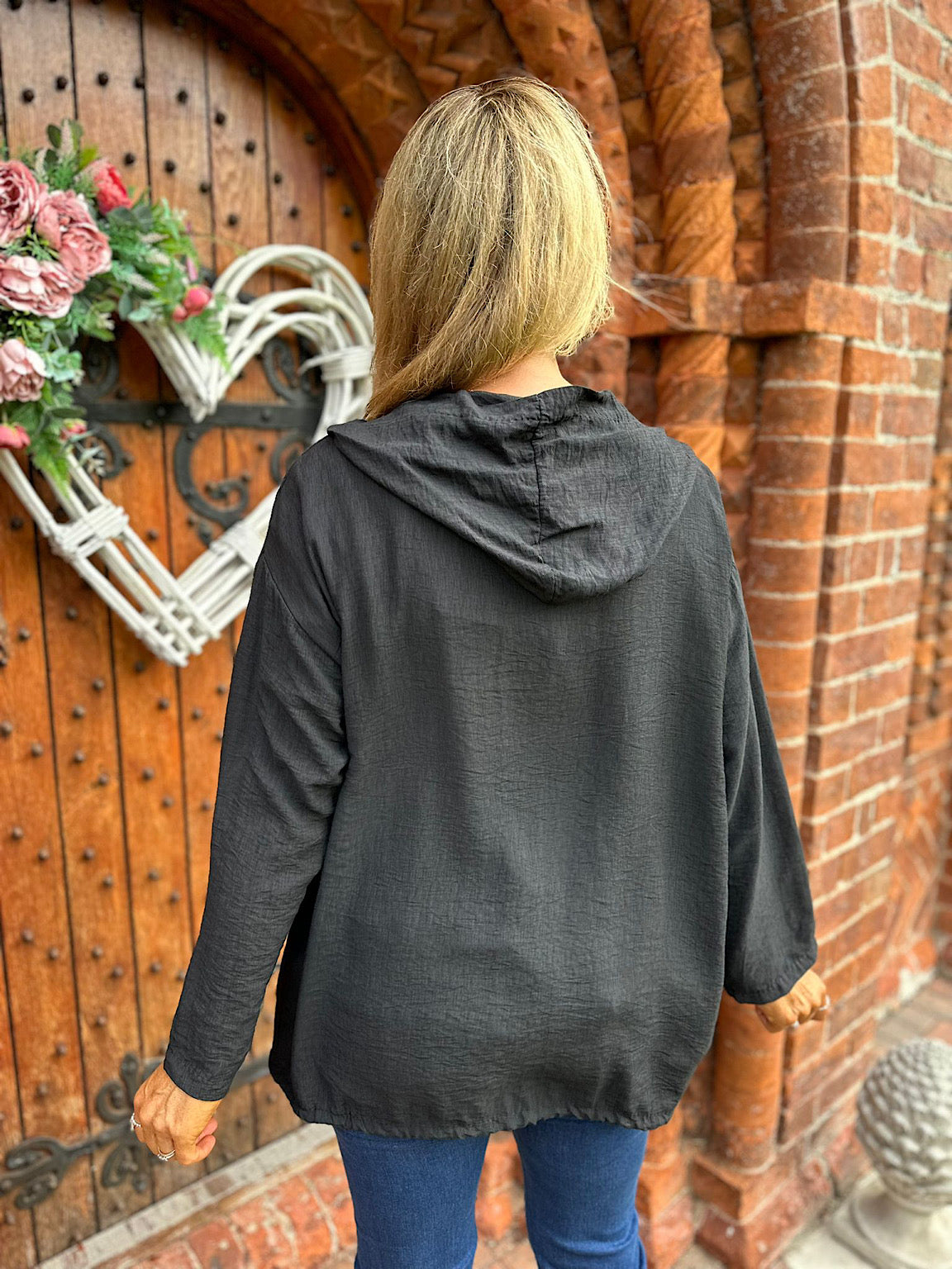 Black Drawstring Zip Jacket Freya