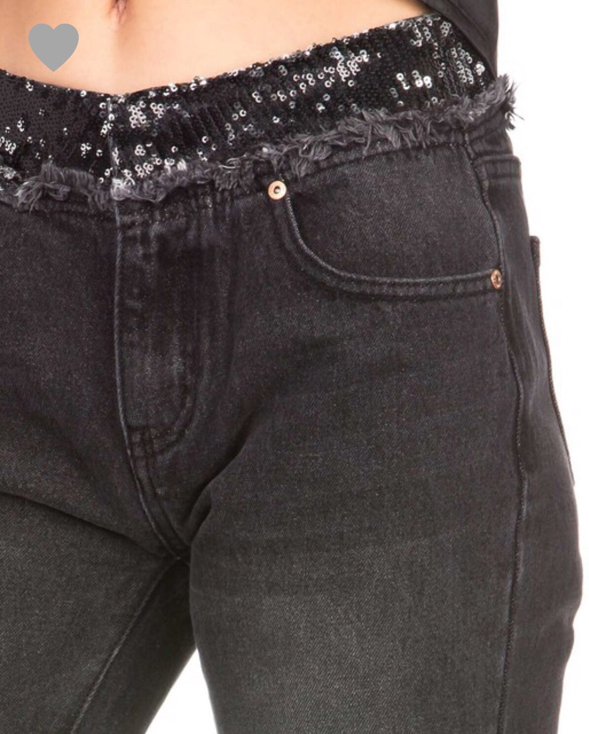 Black Sequin Distressed Jeans