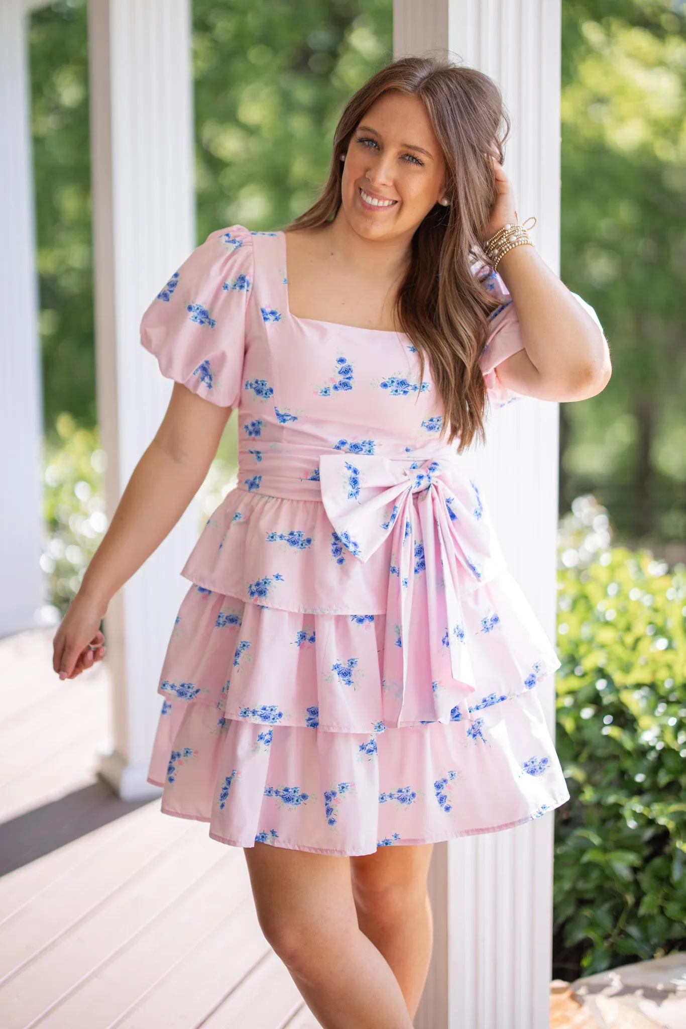 Bow Perfect Pink Floral Dress