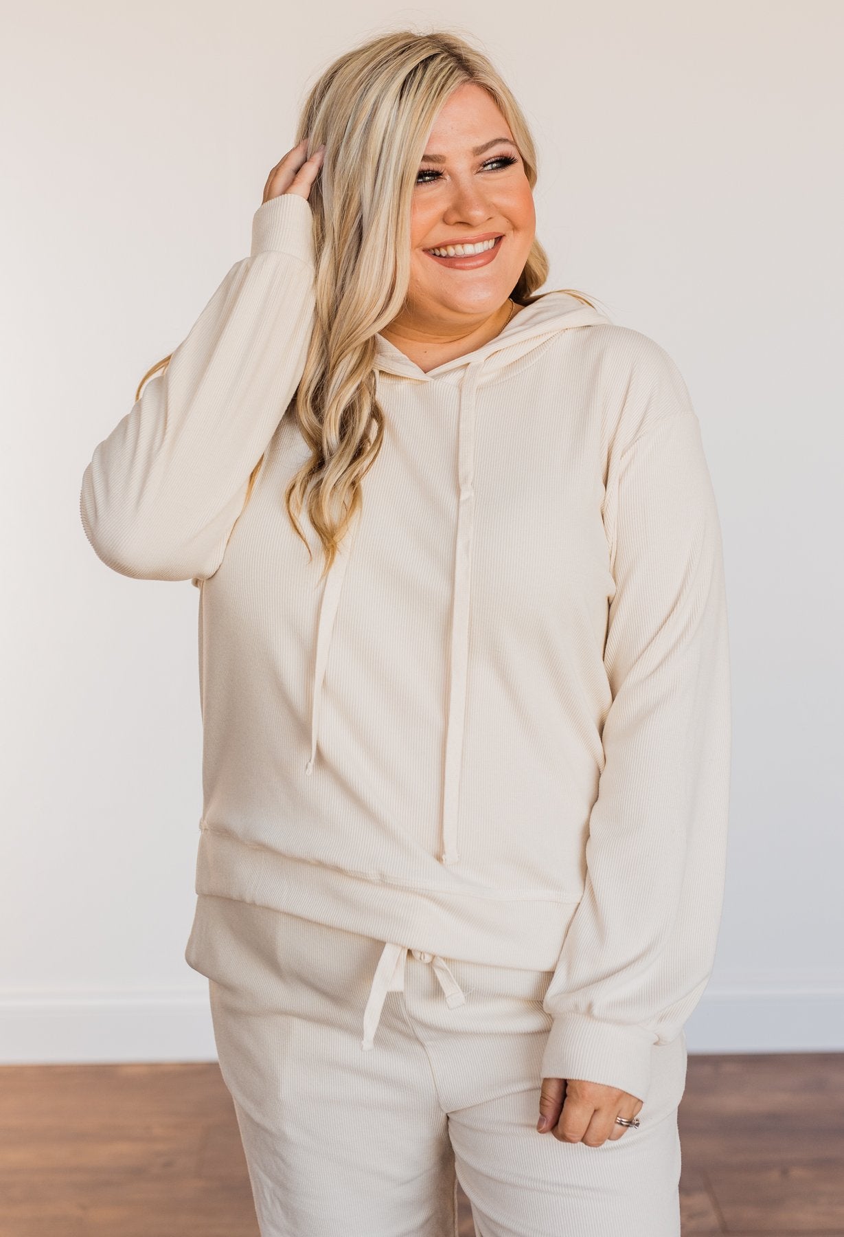 Call It Comfort Ribbed Hoodie- Cream