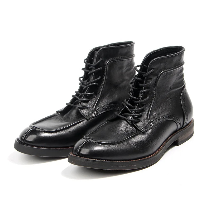 Classic Vintage Soft Genuine Cow Leather Winter Ankle Boots for Men