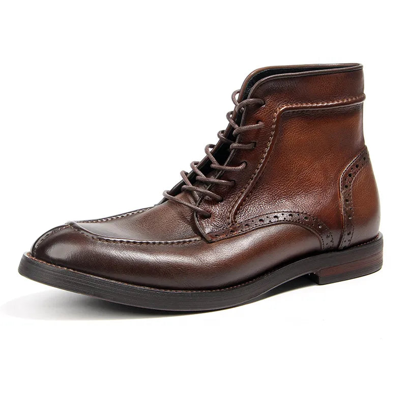 Classic Vintage Soft Genuine Cow Leather Winter Ankle Boots for Men