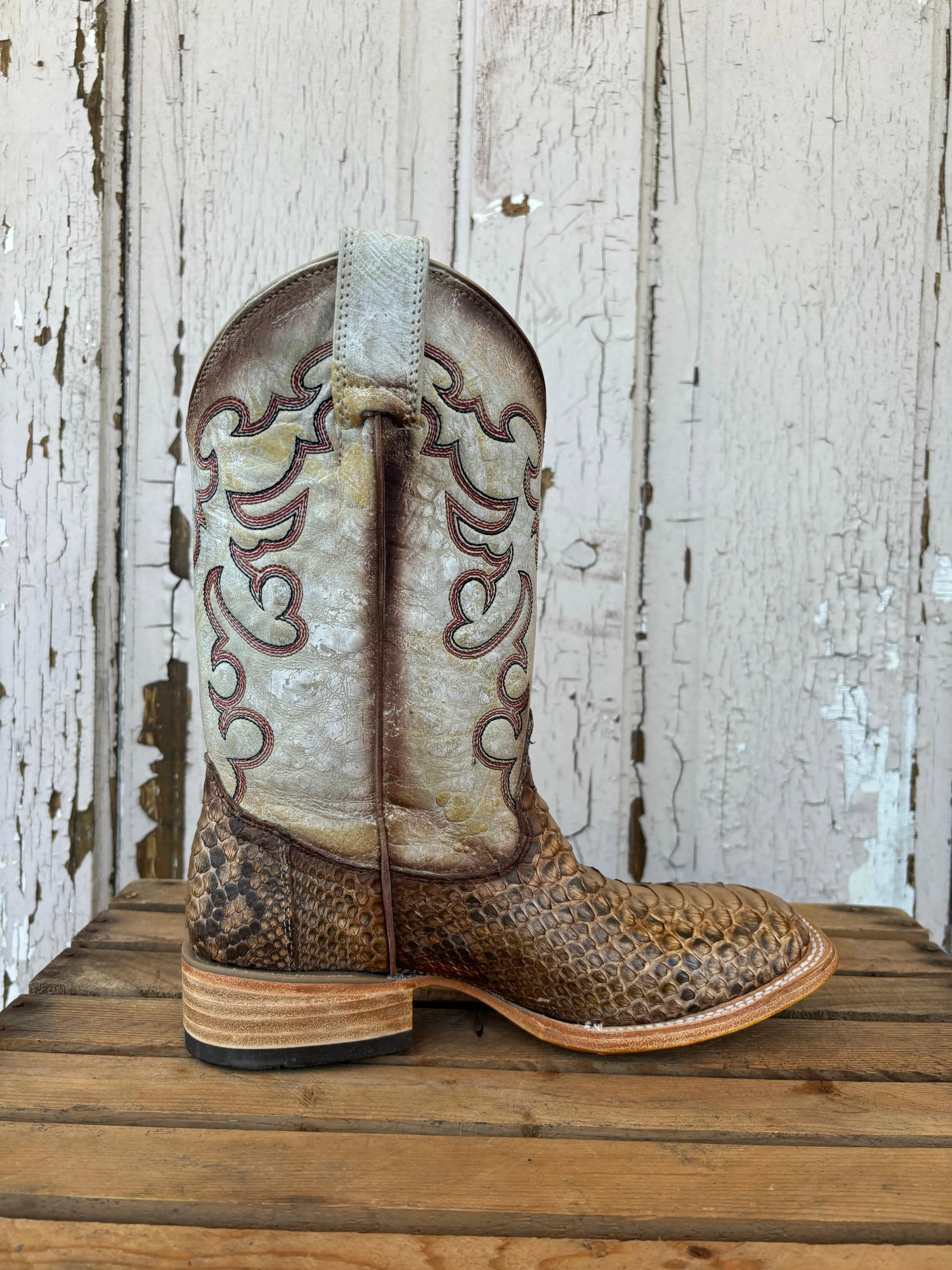 Corral Women's Taupe & Beige Python Embroidered Wide Square Toe Cowgirl Boots B5507