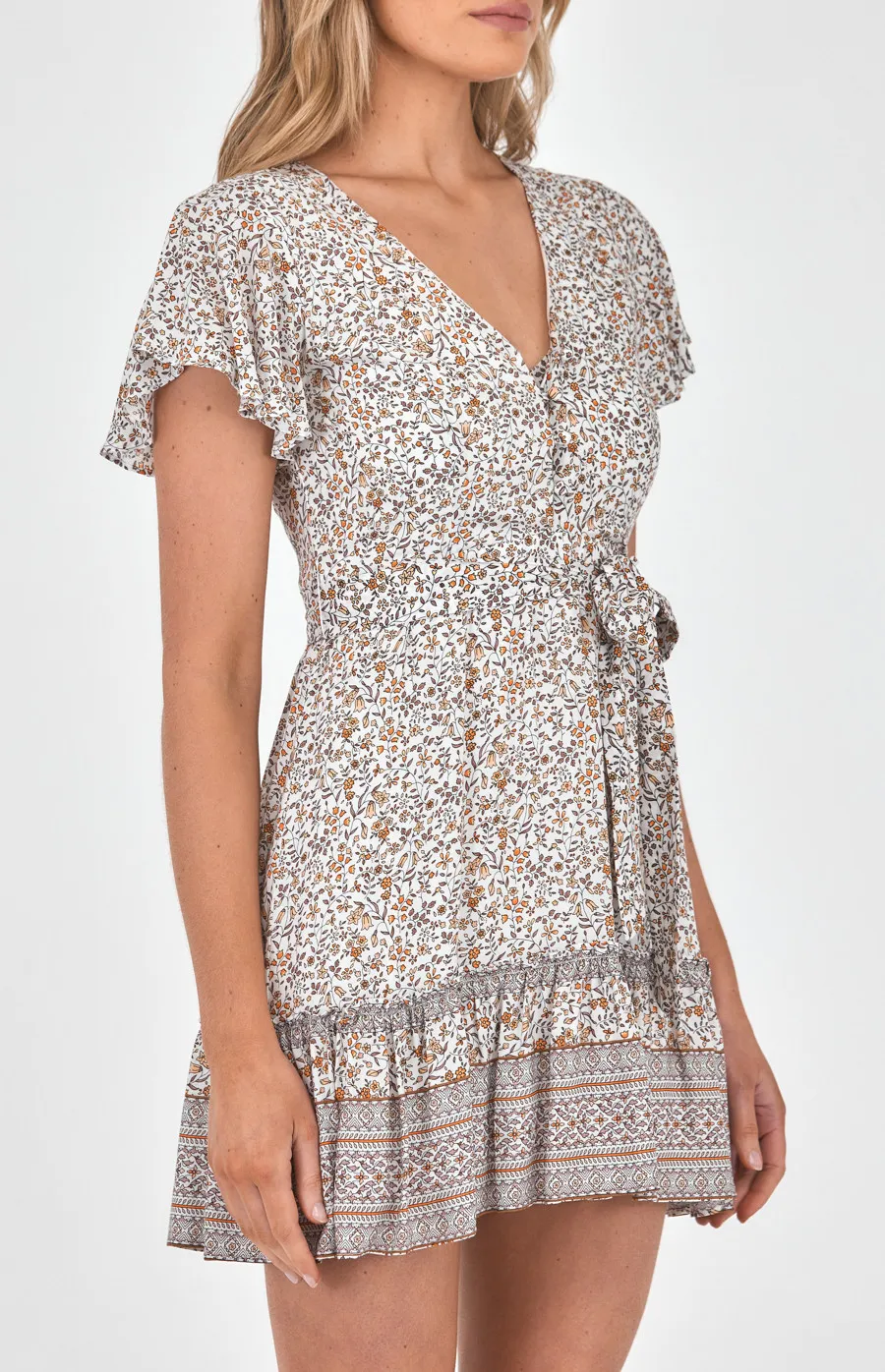 Cotton Print Dress with Buttons Details and Tie Waist (SDR960B)