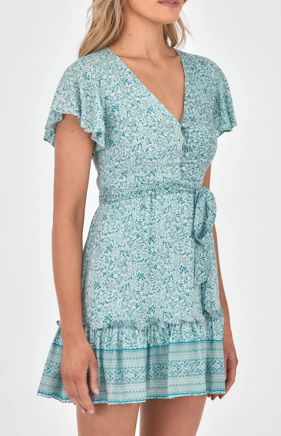 Cotton Print Dress with Buttons Details and Tie Waist (SDR960B)