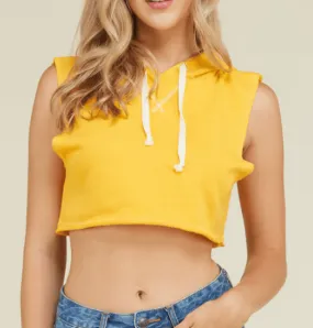 Crop Hoodie Sweatshirt - Yellow