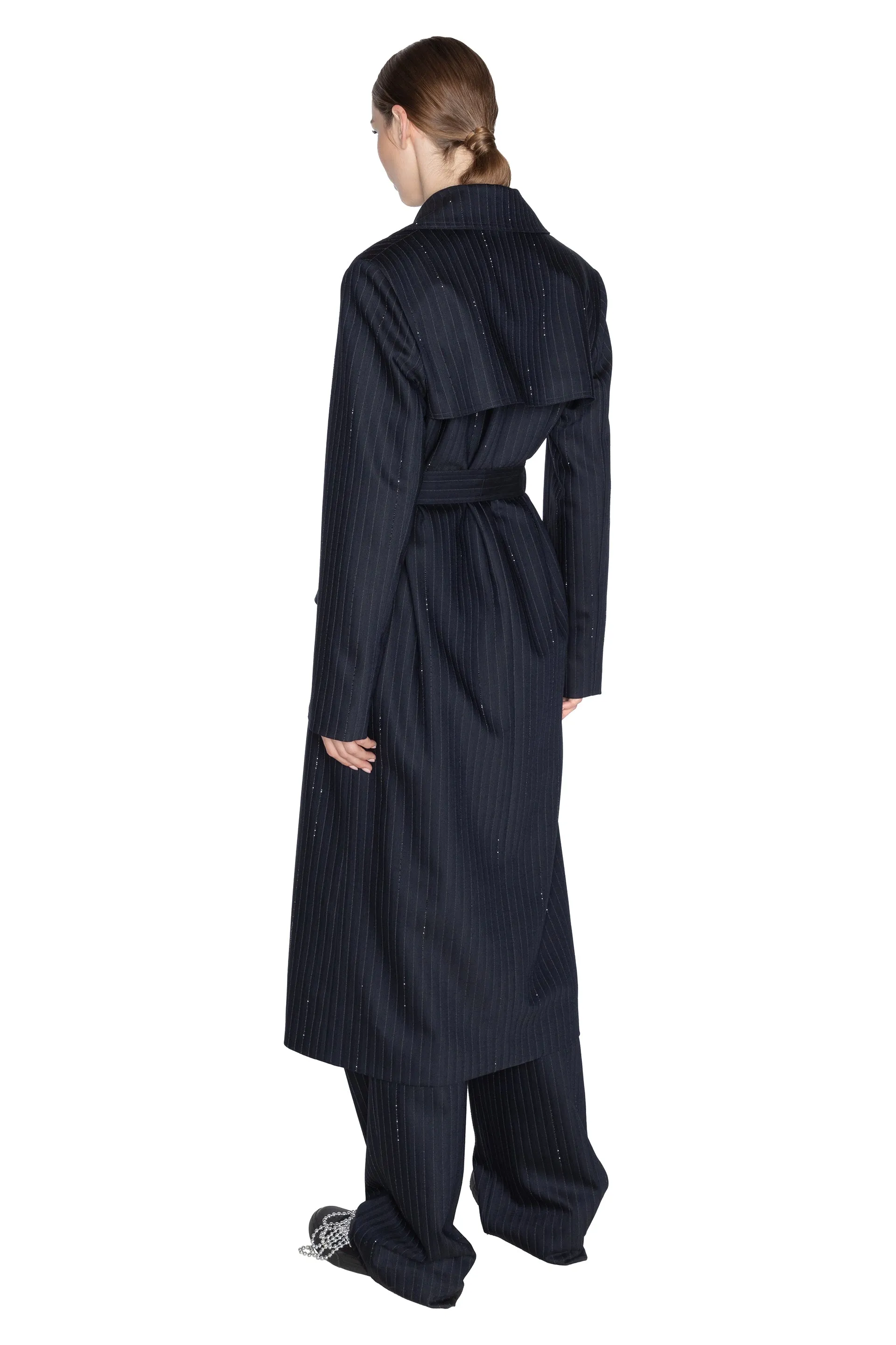 'CRYSTAL PINSTRIPE' LONG TRENCH COAT