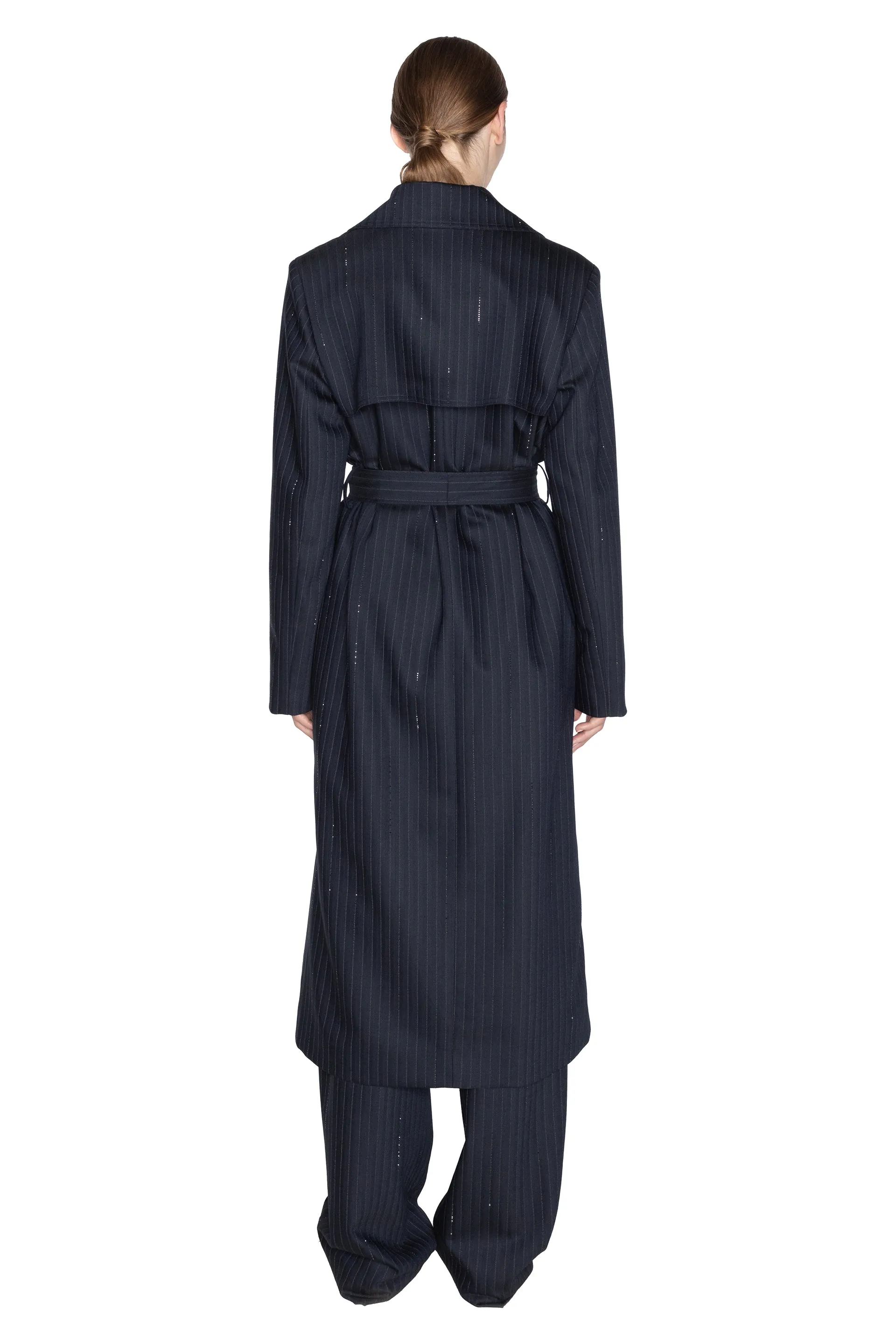 'CRYSTAL PINSTRIPE' LONG TRENCH COAT