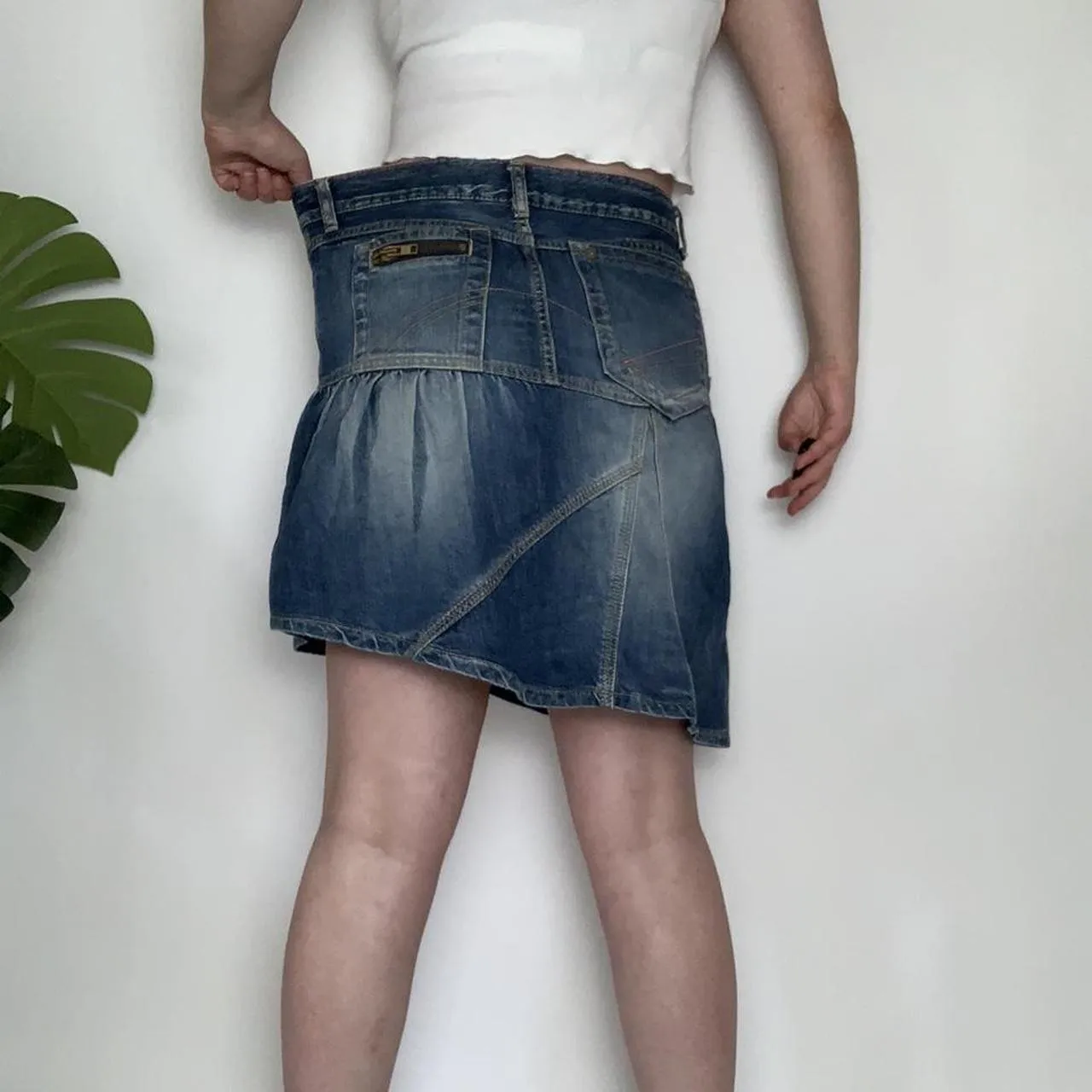 Cute vintage y2k denim button up asymmetrical mini skirt-