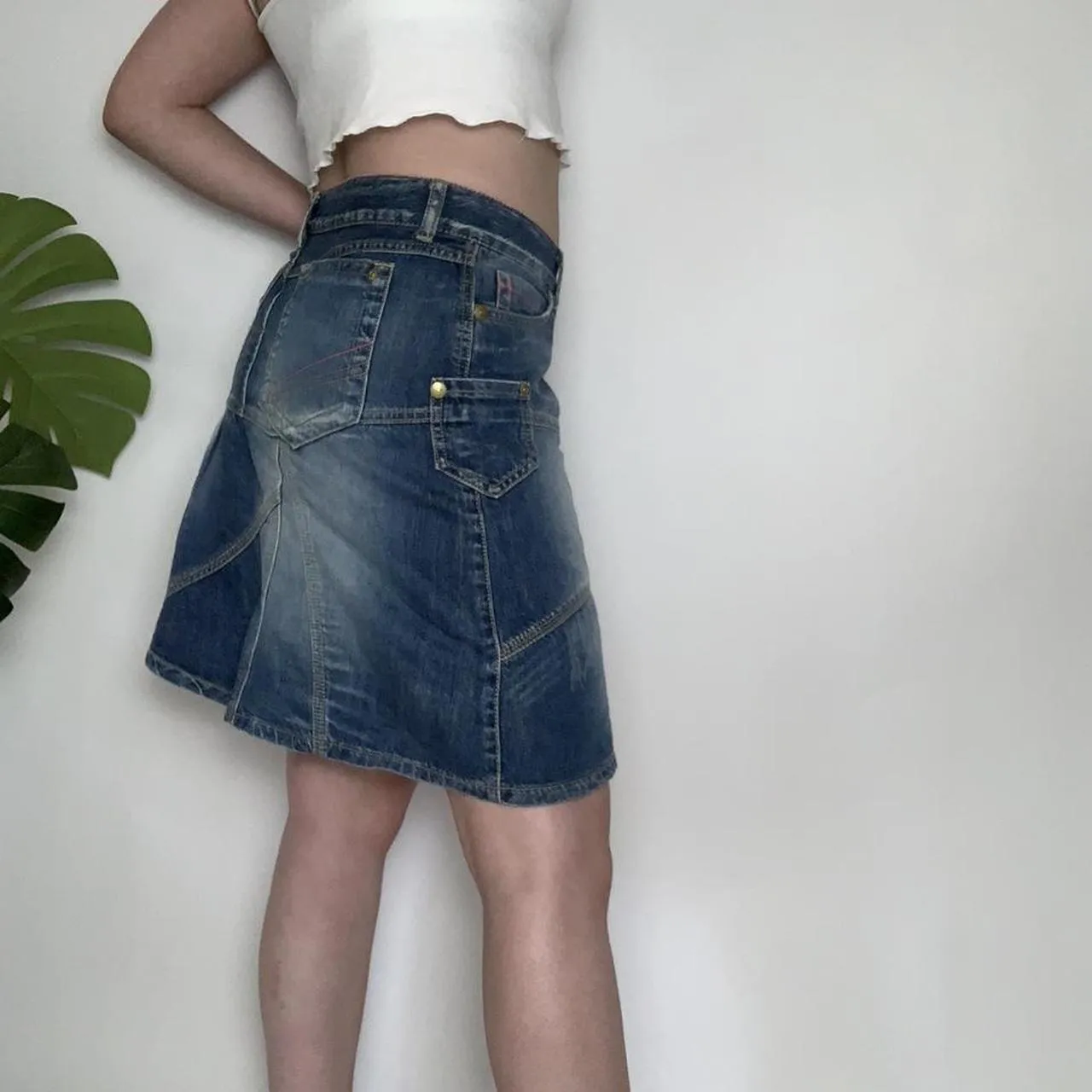 Cute vintage y2k denim button up asymmetrical mini skirt-