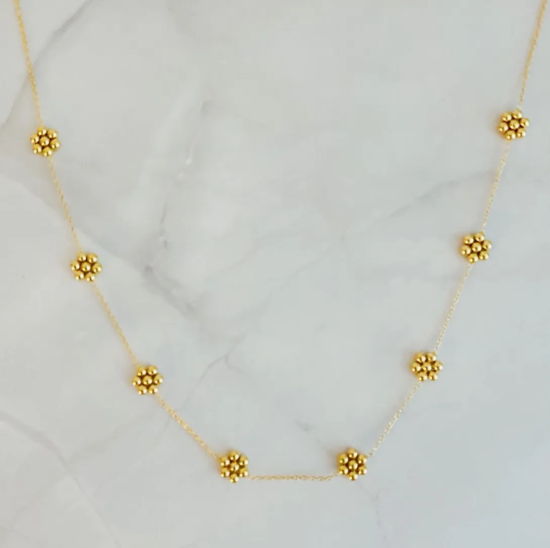 Dainty Golden Bead Flower Necklace