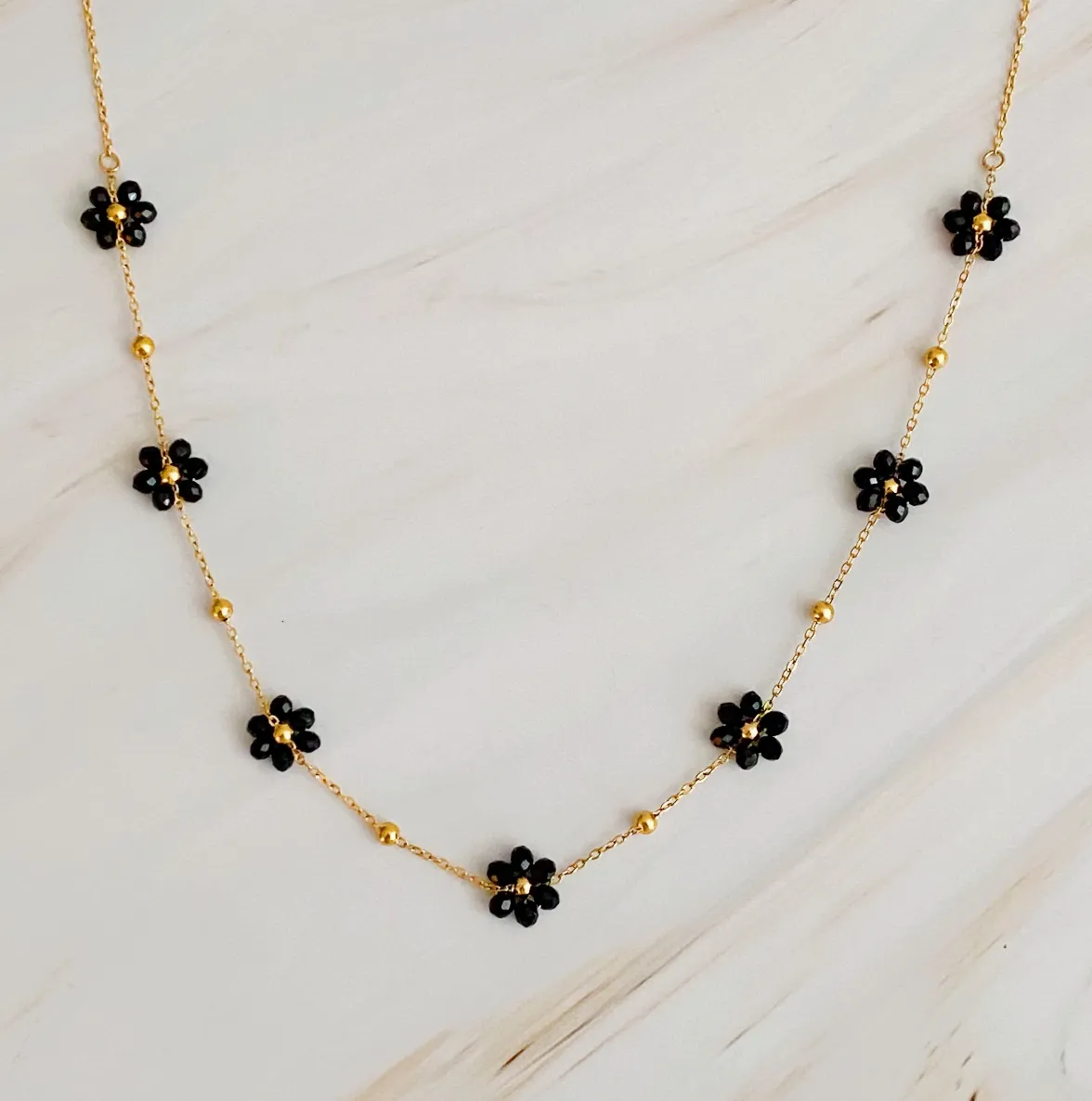 Dainty Golden Bead Flower Necklace