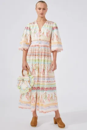 Dancing Girls Broderie Anglaise Pleated Midi Dress in Pastel