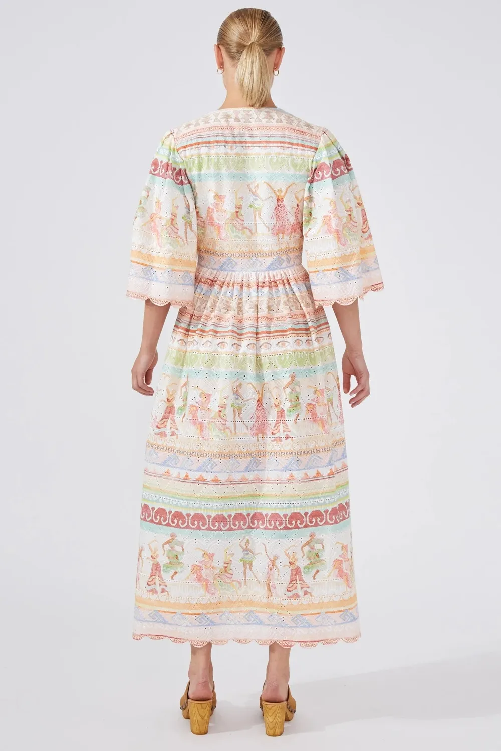 Dancing Girls Broderie Anglaise Pleated Midi Dress in Pastel