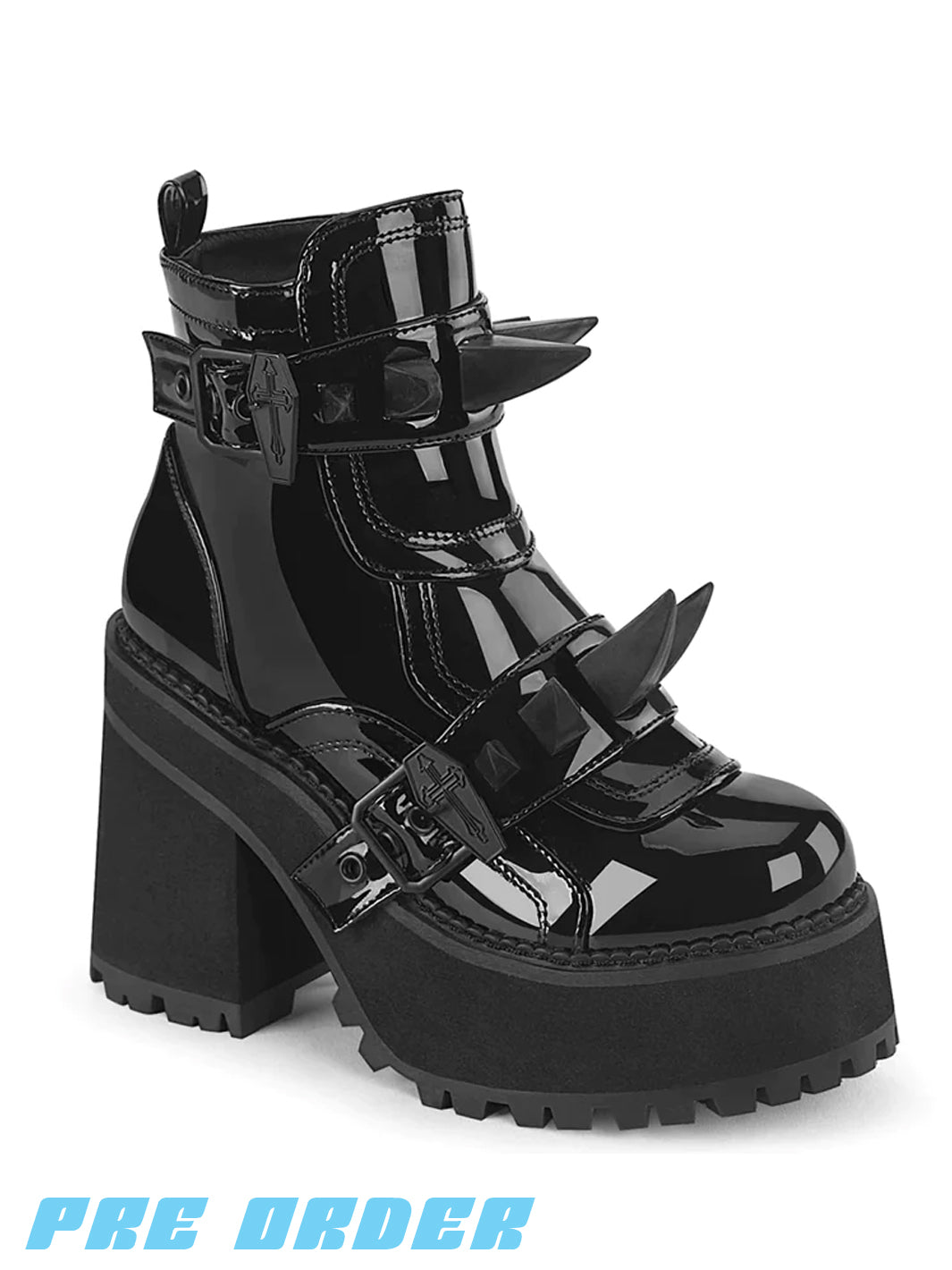 DEMONIA ASSAULT-72 - BLACK PATENT   PRE ORDER 