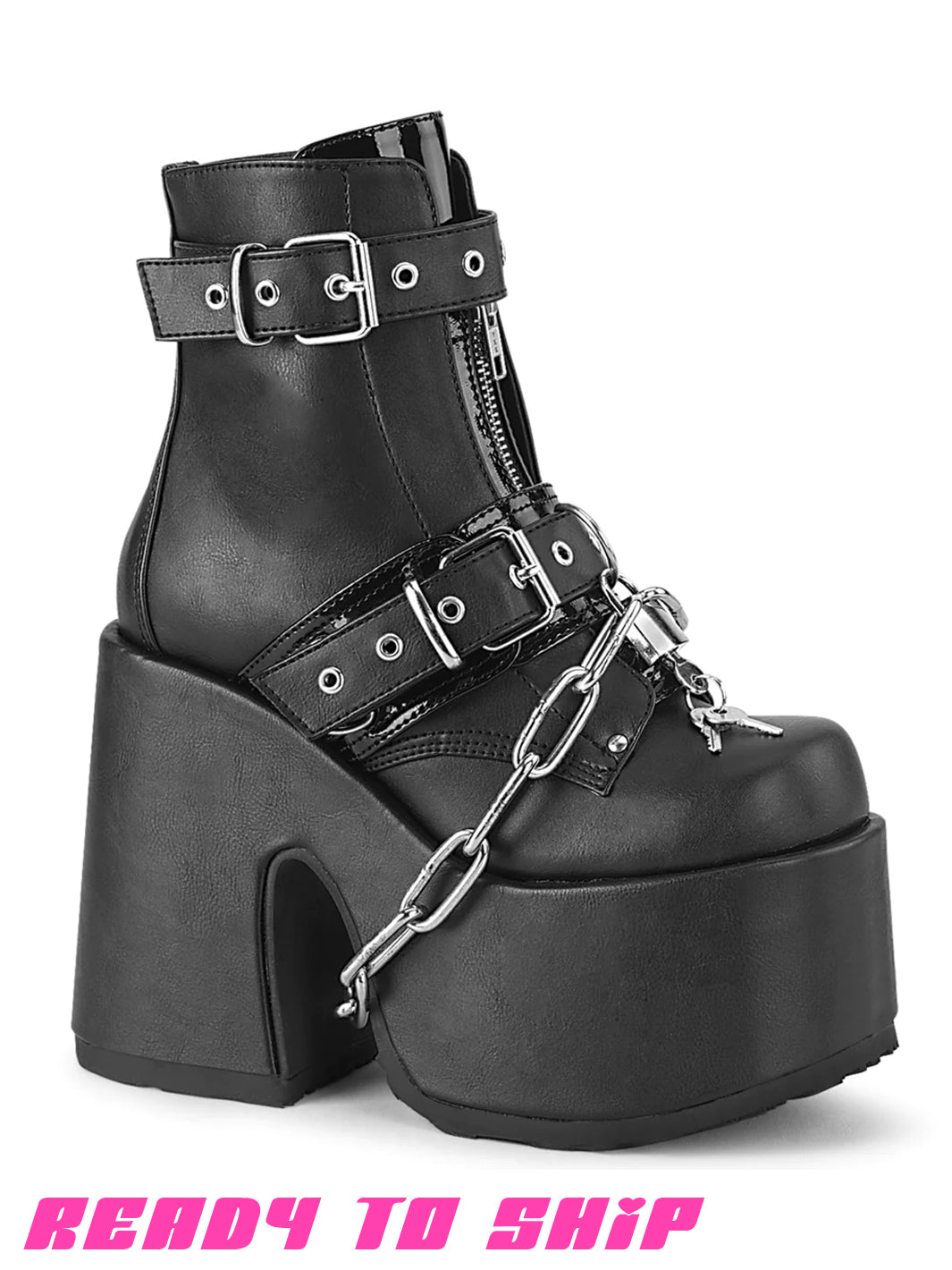 DEMONIA CAMEL 205 BOOTS - BLACK VEGAN LEATHER