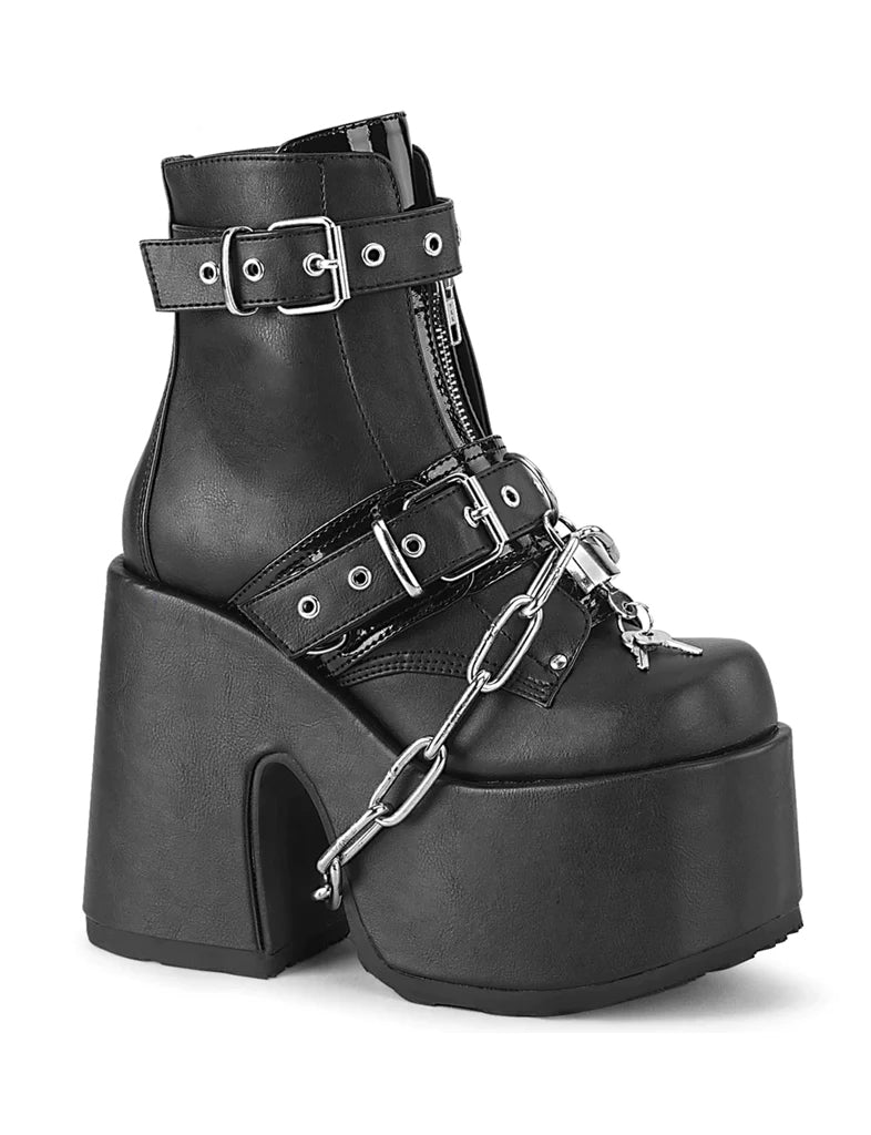 DEMONIA CAMEL 205 BOOTS - BLACK VEGAN LEATHER