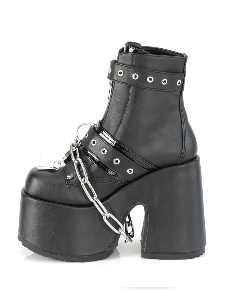 DEMONIA CAMEL 205 BOOTS - BLACK VEGAN LEATHER