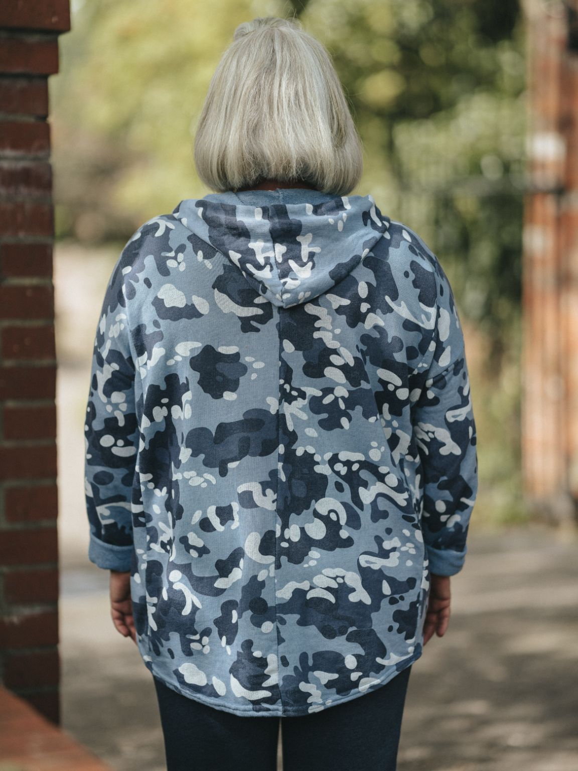 Denim Camo Print Hoodie Aurora