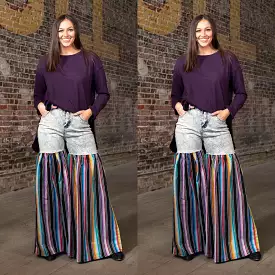 Distressed Light Denim Black Multi Color Palazzo Wide Leg Jeans