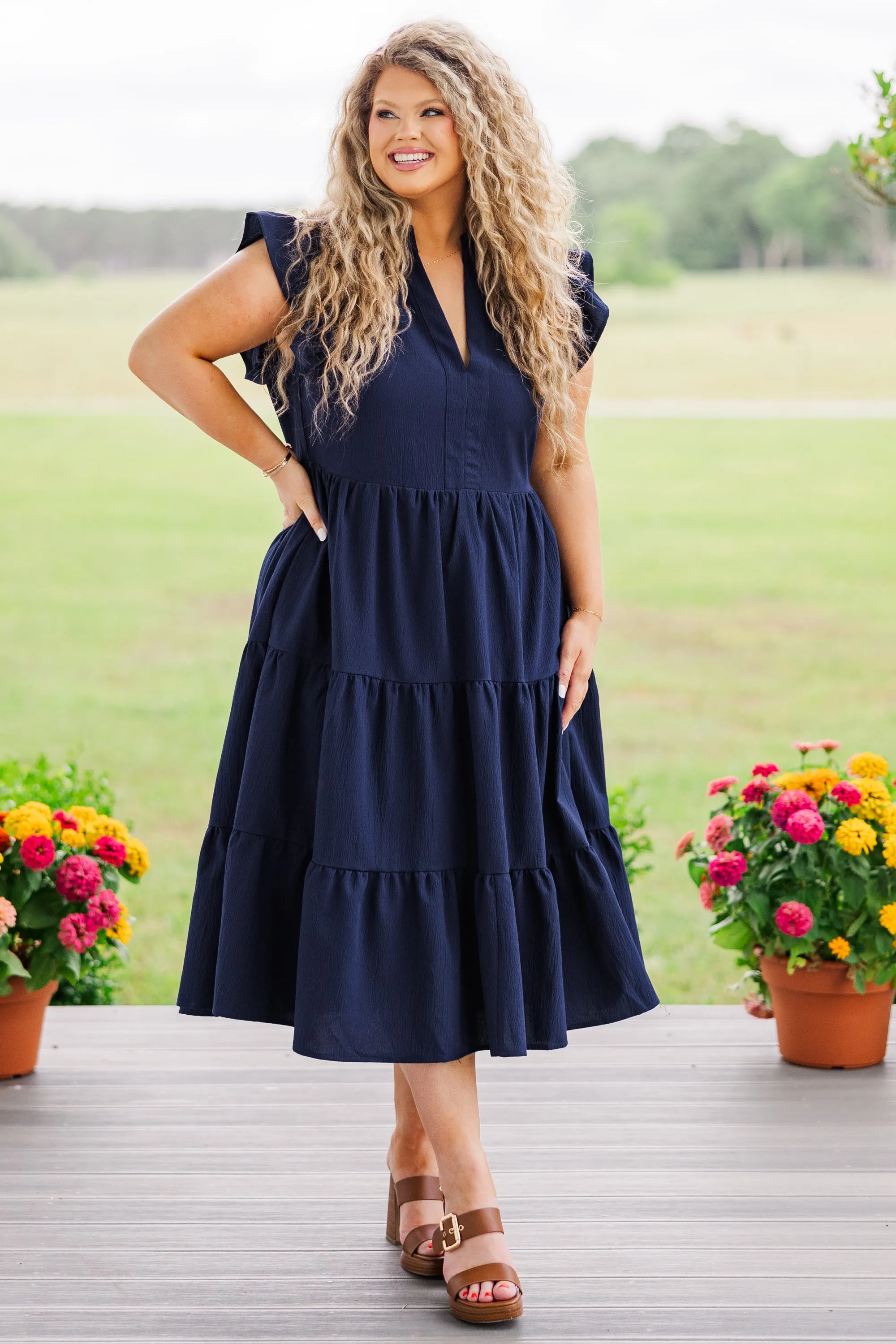 Don't Leave So Soon Midi Dress, Navy