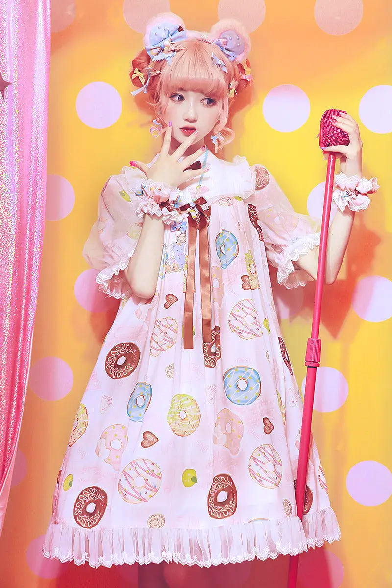 Donuts Daily One piece dress puff mesh sleeves