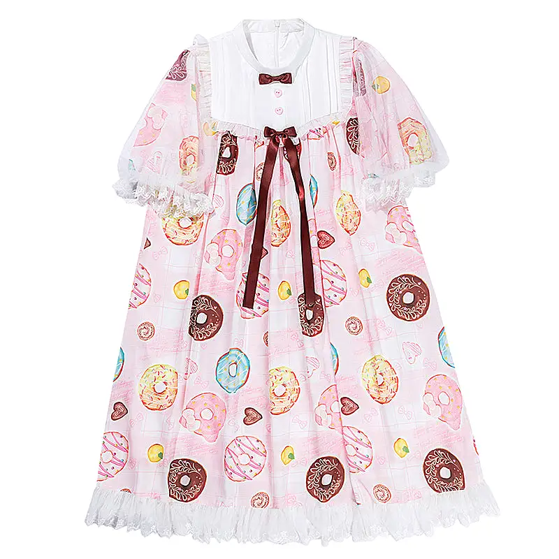 Donuts Daily One piece dress puff mesh sleeves