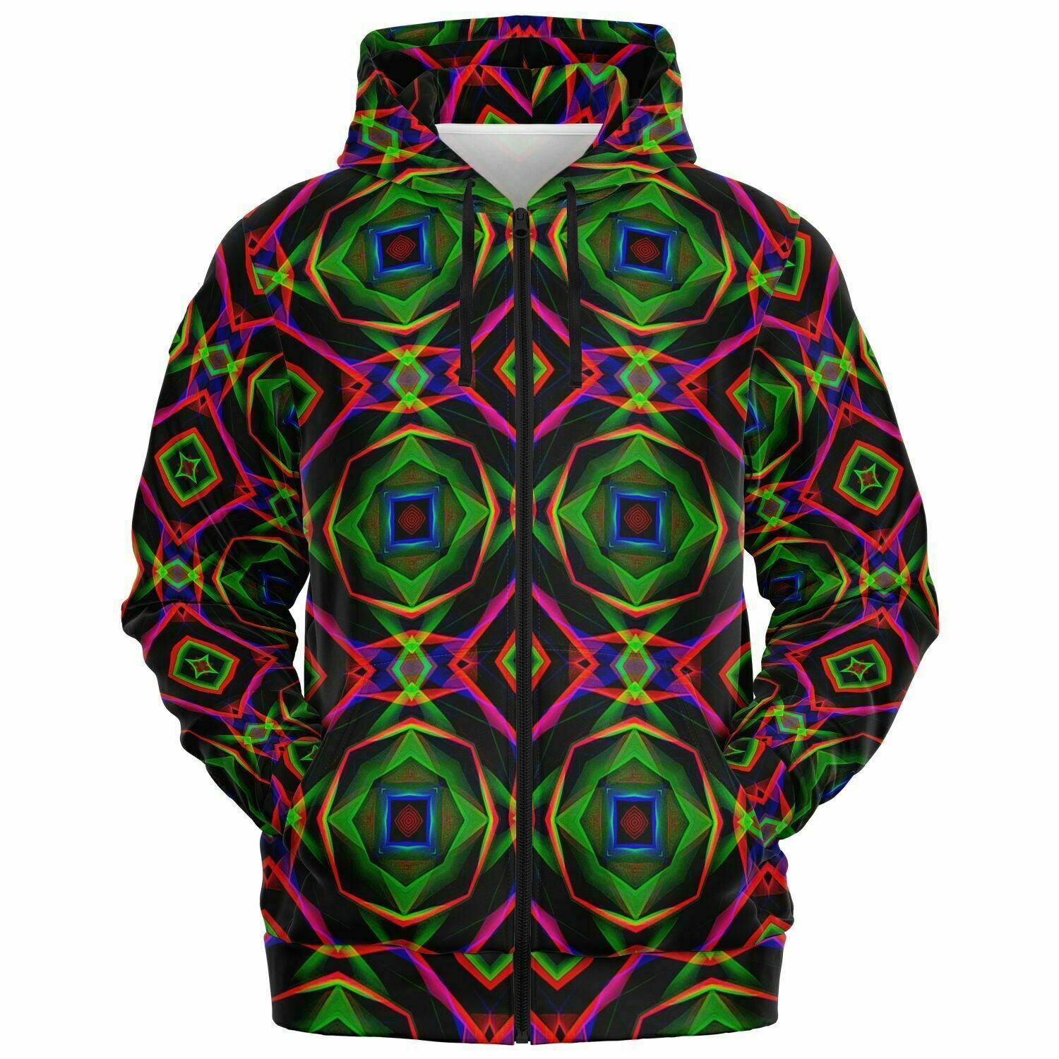 Electric Rainbow on Black Abstract Pattern Zip-Up Hoodie