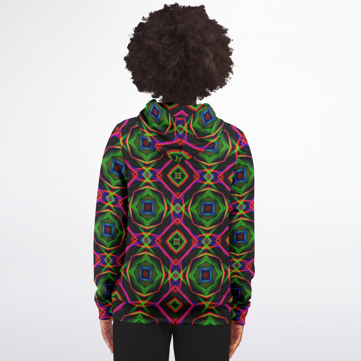 Electric Rainbow on Black Abstract Pattern Zip-Up Hoodie